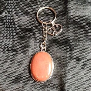 Coral Semi-Precious Gemstone Elegant Silver and Coral Keychain
